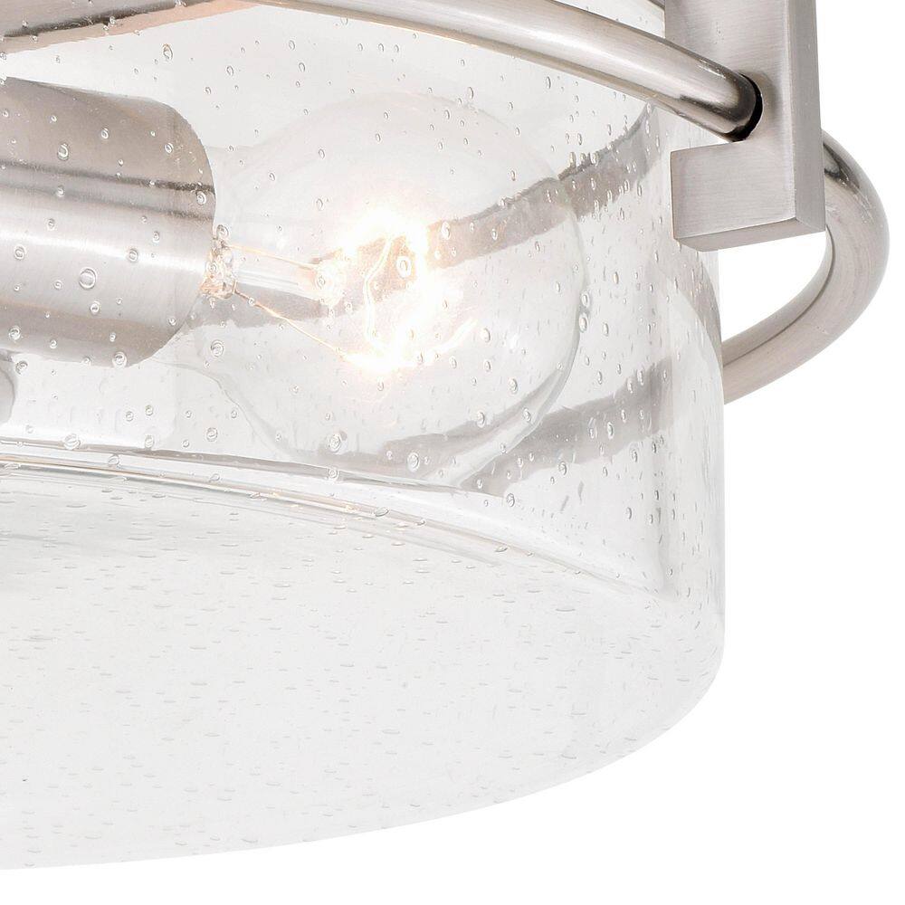 Satin Nickel 15" Drum Ceiling Light with Seeded Glass