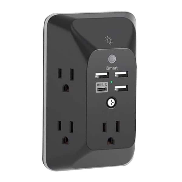 5-Outlet 4 USB Port Power Strip Electrical Outlet Splitter Expander Surge Protector with Night Light & ETL Listed, Black