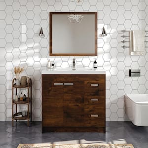 Lugano 36 in. W x 19 in. D x 36 in. H Single Bath Vanity in Rosewood with White Acrylic Top and White Integrated Sink
