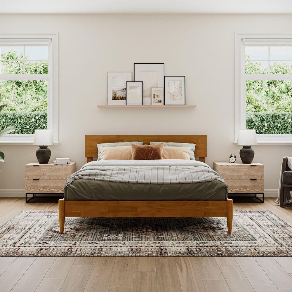 Aria Light Toffee Queen Wood Platform Bed with USB Ports