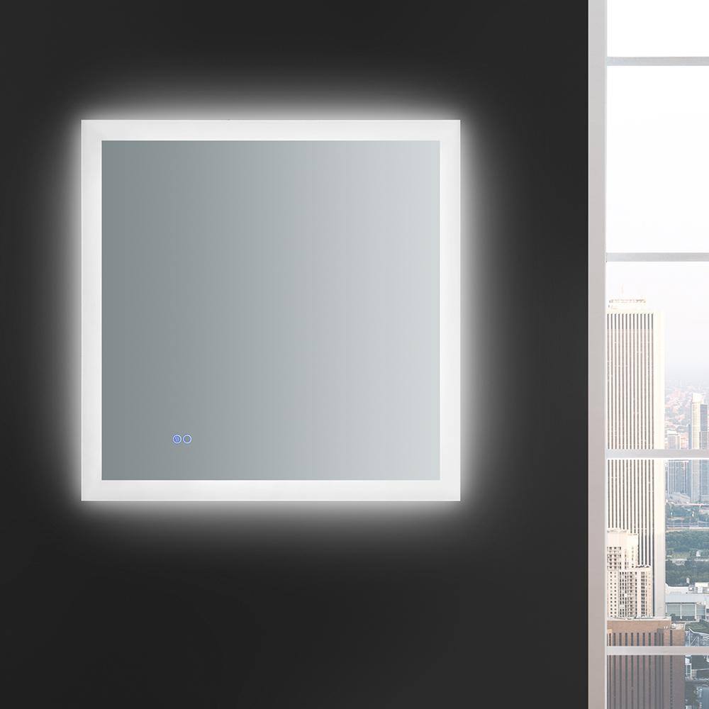 Sleek Halo LED 30" Square Frameless Bathroom Mirror with Defogger