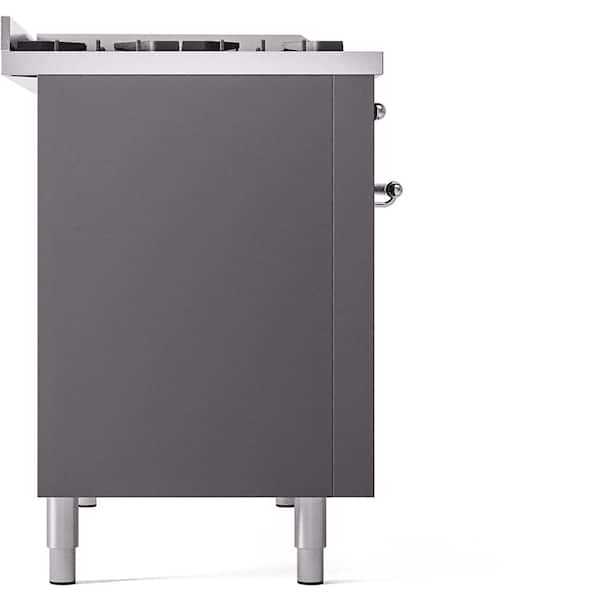 Nostalgie II 48 in. Dual Fuel Natural Gas Range with 8 Burners, Griddle, Chrome Trim in Graphite Matte