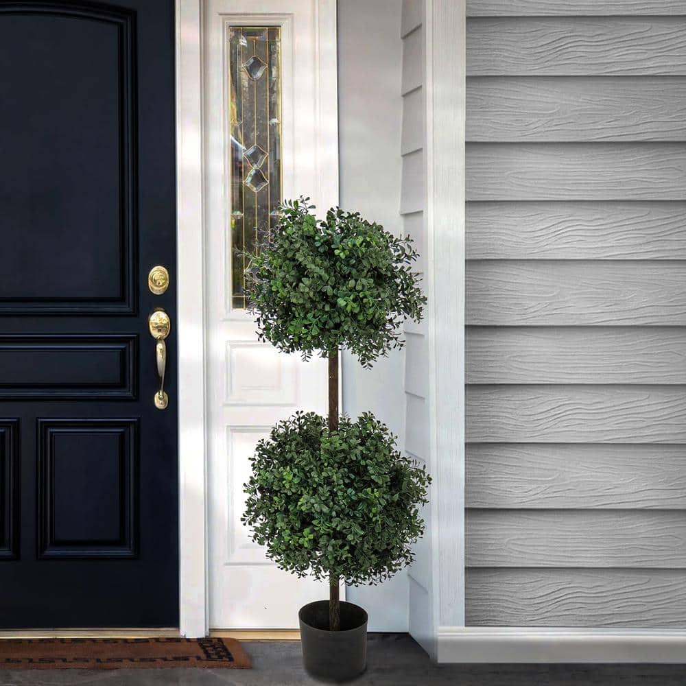 46" Green Plastic Boxwood Double Ball Topiary with Lights