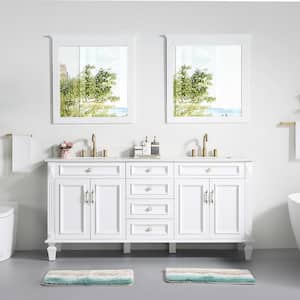 72 in. W x 22 in. D x 35 in. H Double Sink Solid Wood Bath Vanity in White with Stain-Resistant Quartz Top and 2 Mirror