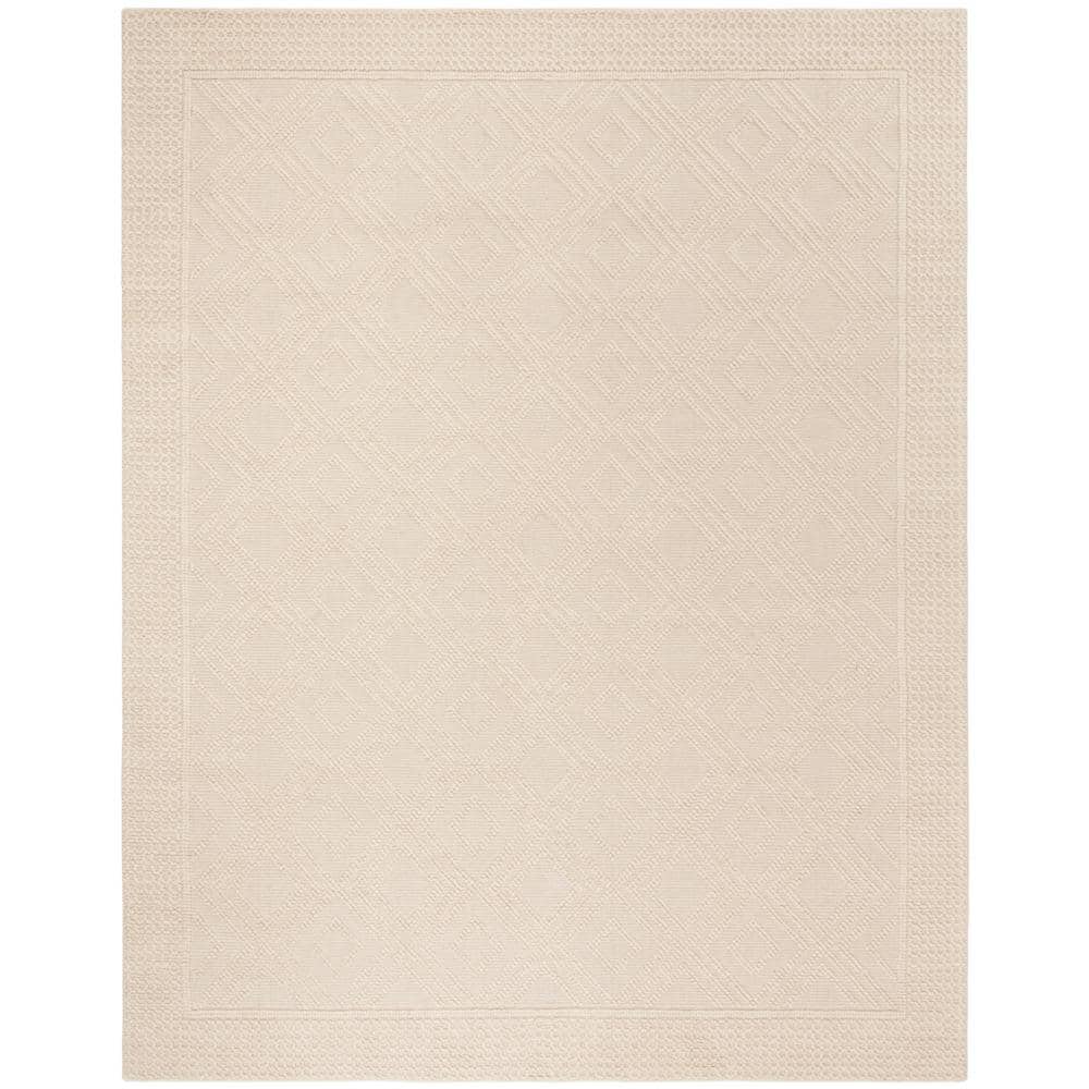 Ivory Hand-Knotted Wool Rectangular Area Rug, 9' x 12'
