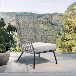 Marco Cushioned Steel Indoor Outdoor Lounge Arm Chair with Grey Rope and Grey Cushion