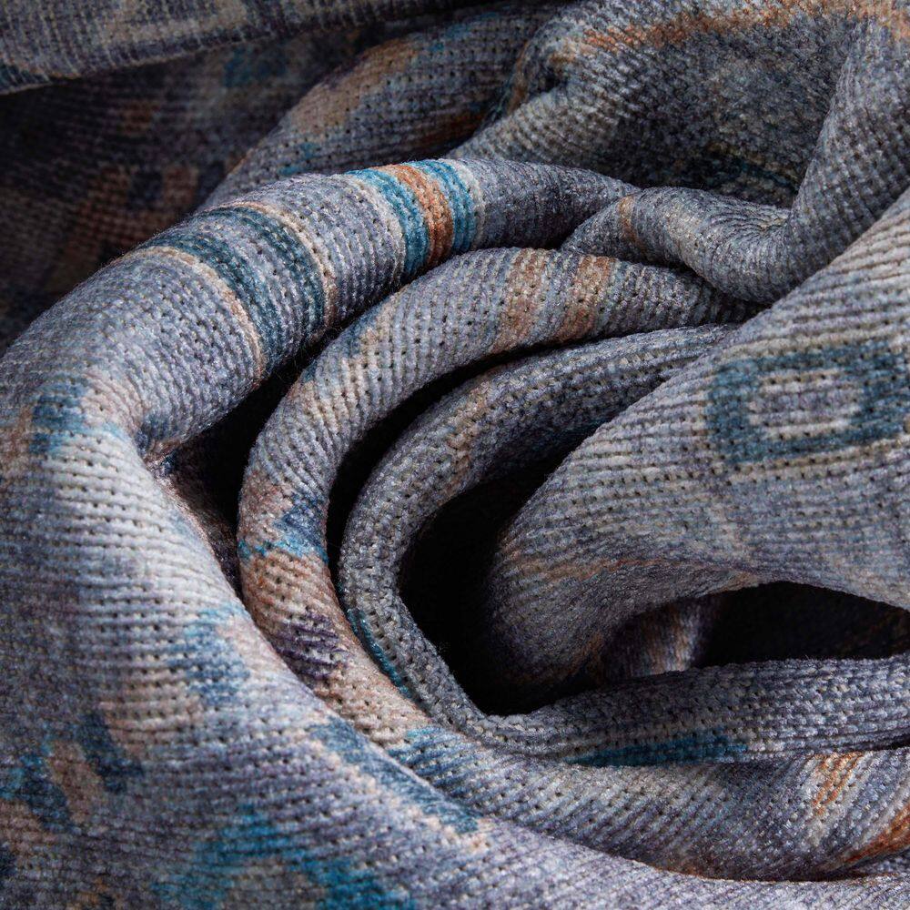 Gray Geometric Machine Woven Runner Rug with Tribal Pattern