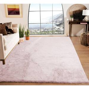 Mmlior Faux Rabbit Fur Pink 5 ft. x 8 ft. Fluffy Cozy Furry Area Rug