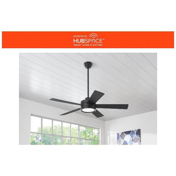 Baxtan 56 in. Smart Indoor Matte Black Ceiling Fan with Adjustable White LED with Remote Included Powered by Hubspace