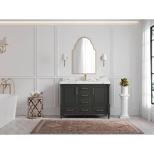 Willow Collections Hudson 48 in. Single Sink Freestanding Black Top Bath Vanity with Viola Brown Qt. Top Unassembled