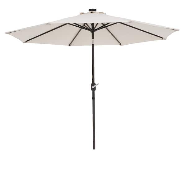 Inner Decor Seymo 9 ft. Steel Market LED Light Tilt Patio Umbrella in Beige without Base