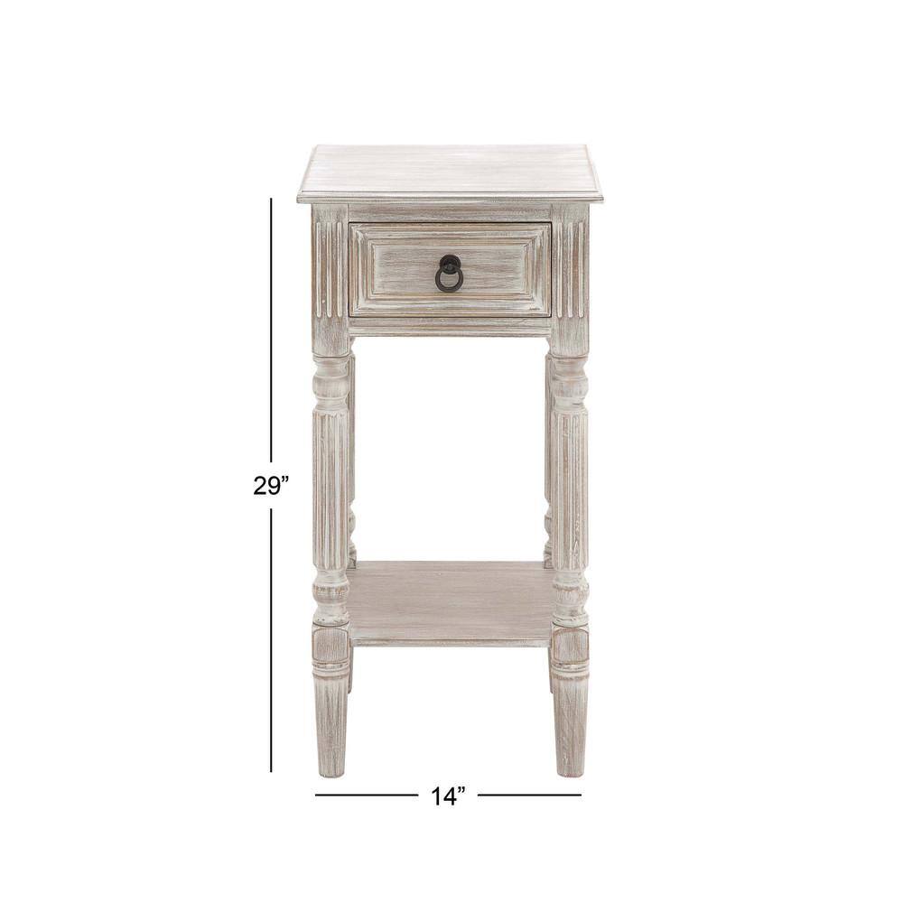 Farmhouse Chic White Wood Accent Table with Storage, 14" x 29"