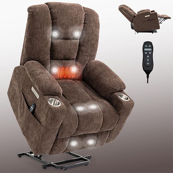 Boyel Living Brown Chenille Power Lift Recliner Chair with 8-Point Vibration Massage and Lumbar Heating