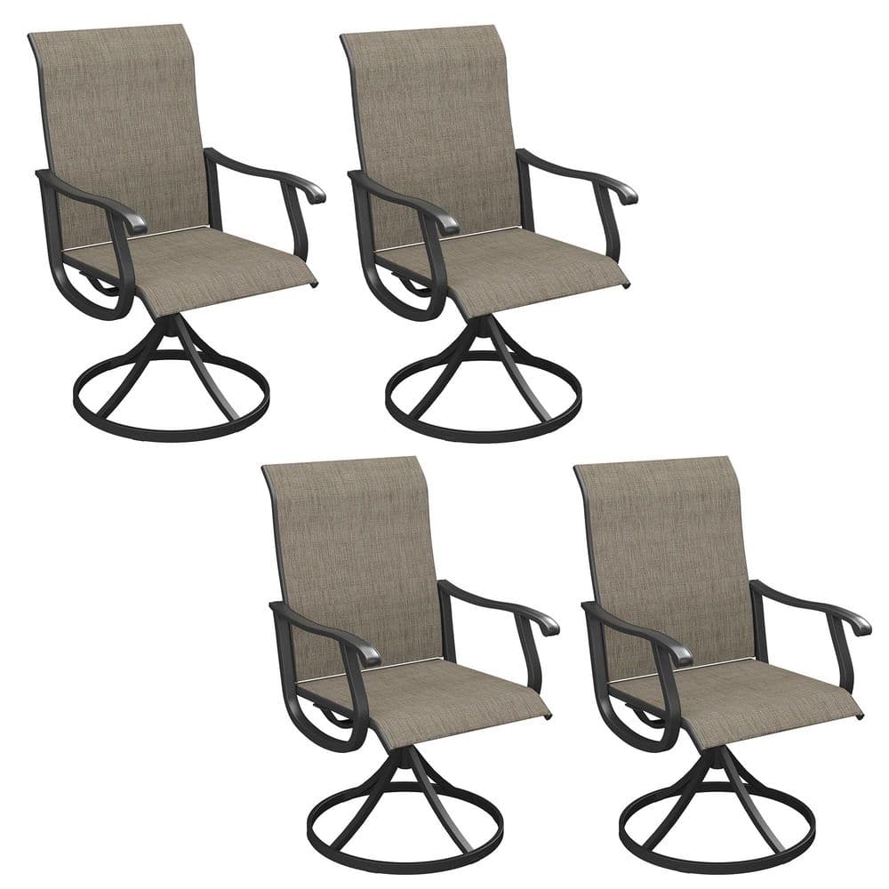 Black Metal Outdoor Dining chair with 360° Swivel Sling in Brown Set of 4 price history on PriceWatchPro