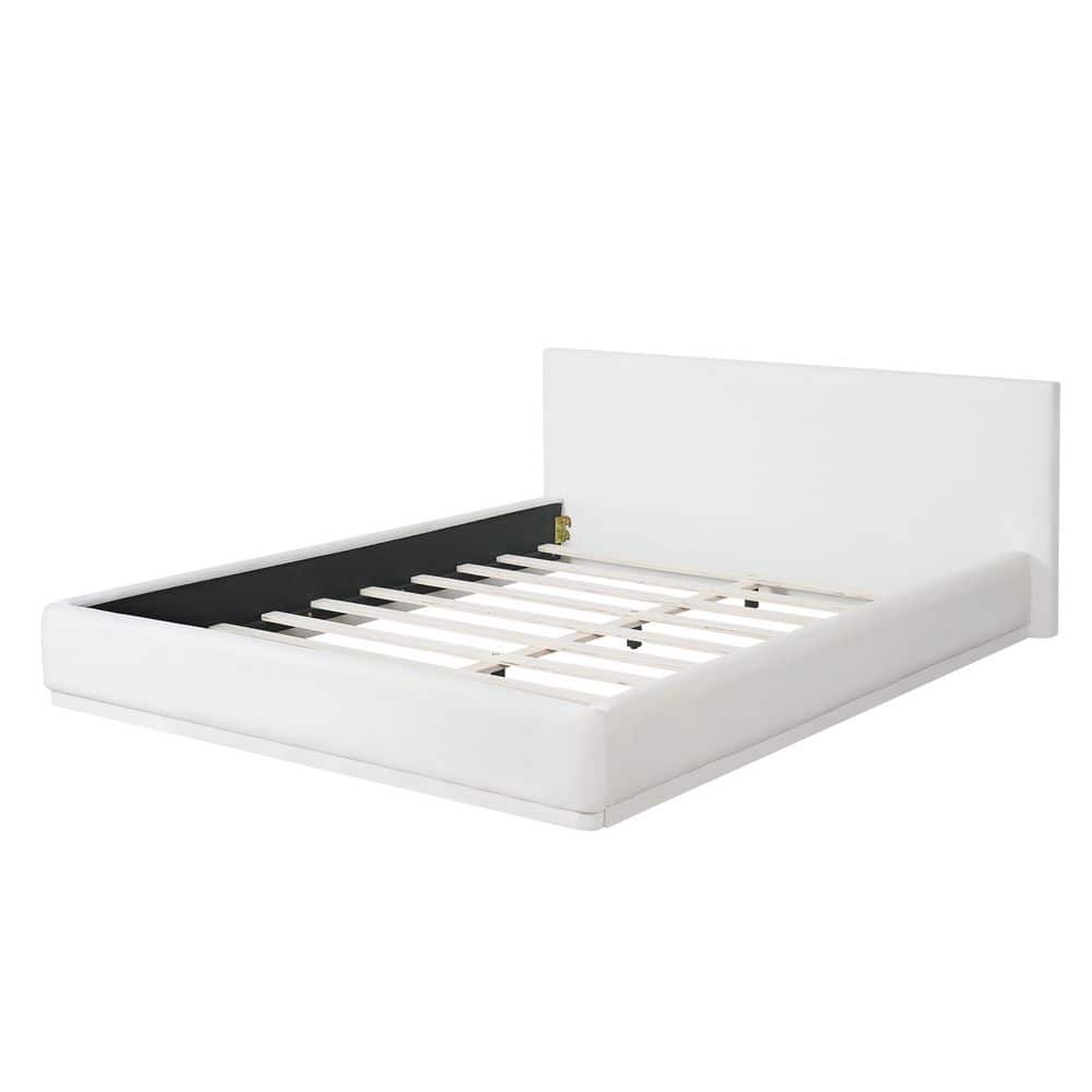 Ellis Modern White Upholstered Solid Wood Frame Queen Size Platform Bed - thumbnail 4