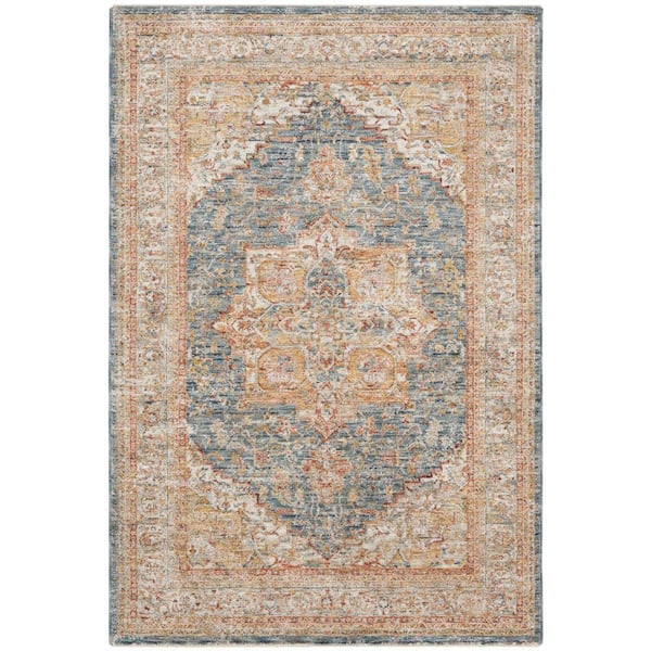 Nourison Sahar Ivory Blue 4 ft. x 6 ft. Floral Vintage Traditional Area Rug