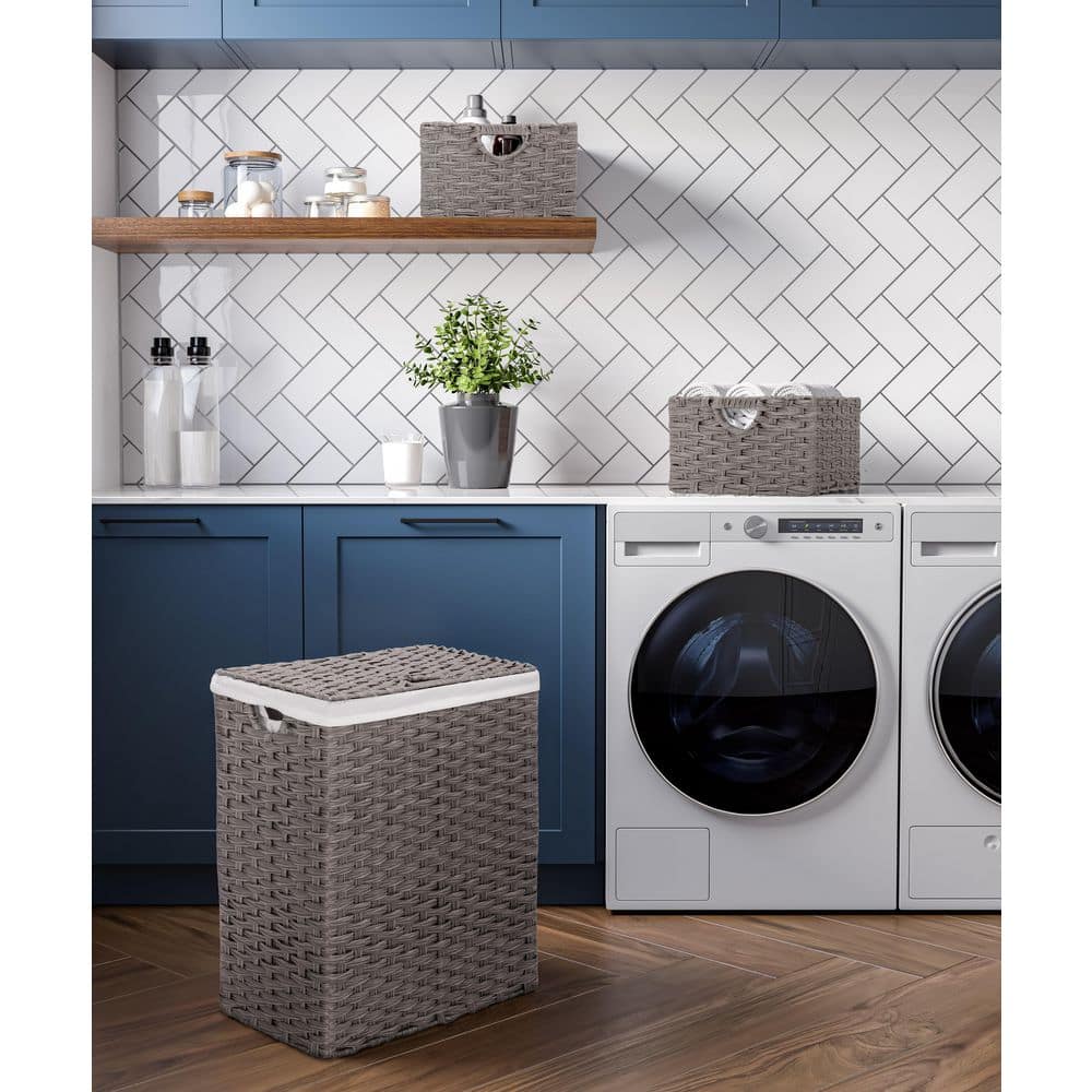 Gray 13.25 in. x 8 in. Plastic Decorative Basket Cube Storage Set of 2