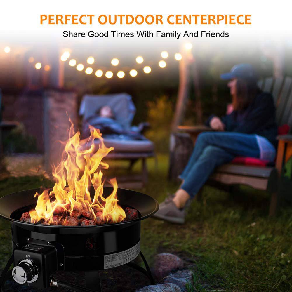 Portable Black Steel Gas Fire Pit with Manual Ignition