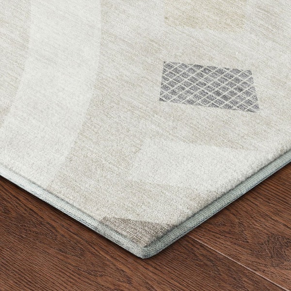 Mayfield Premium Machine Washable Abstract AMF2467 Linen 8 ft. x 8 ft. Round Rug