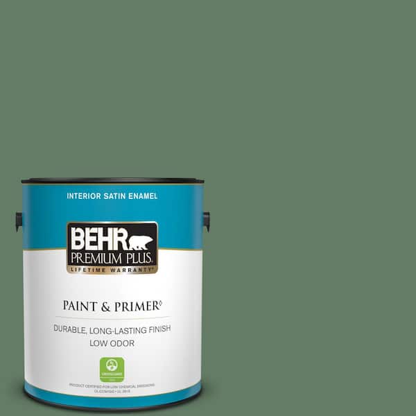 BEHR PREMIUM PLUS 1 gal. #S410-6 Greener Pastures Satin Enamel Low Odor Interior Paint & Primer