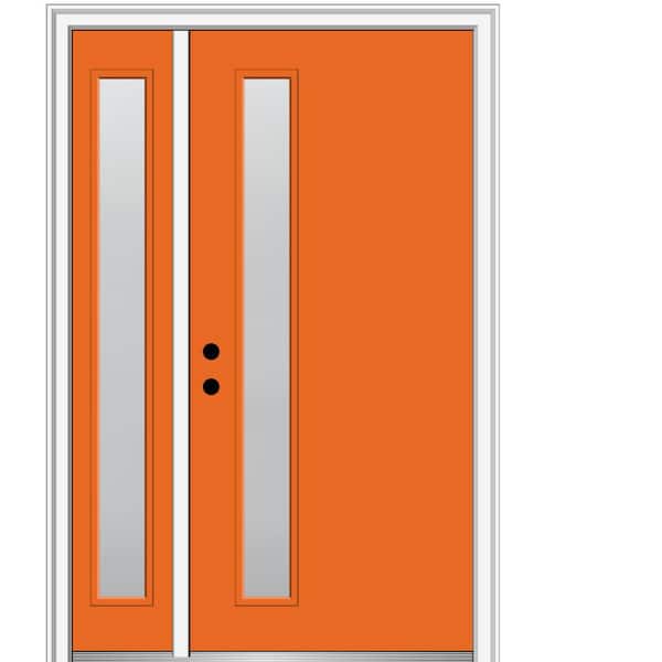 MMI Door 53 in. x 81.75 in. Viola Frosted Glass Right-Hand Inswing 1-Lite Midcentury Painted Steel Prehung Front Door w/ Sidelite