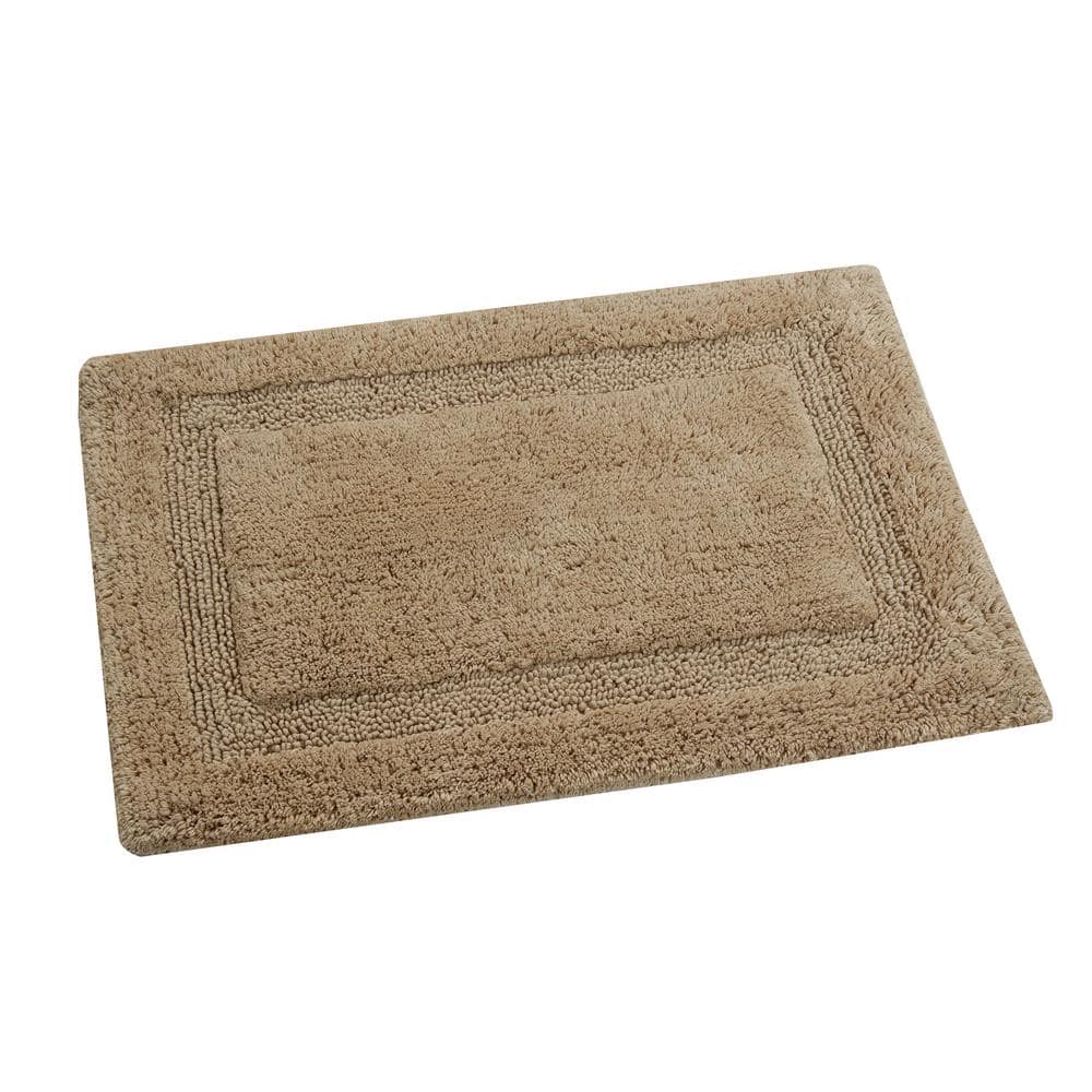 Beige Cotton Bath Rug with Non-Skid Latex Backing, 24 x 36