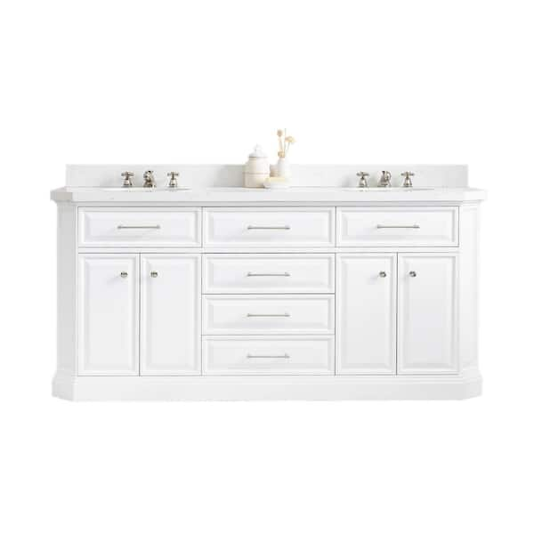 Water Creation Palace 72 in. W Bath Vanity in Pure White with Quartz ...