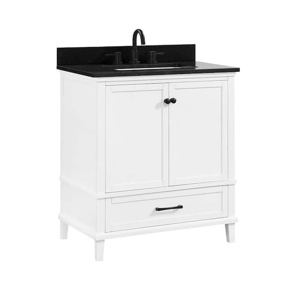 Merryfield 31 in. Single Sink White Bath Vanity with Black Granite Top (Assembled)