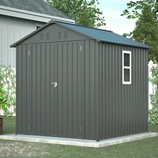 6 ft. W x 6 ft. D Outdoor Black Metal Tool Storage Shed with Window and Lockable Door (31 sq. ft. )
