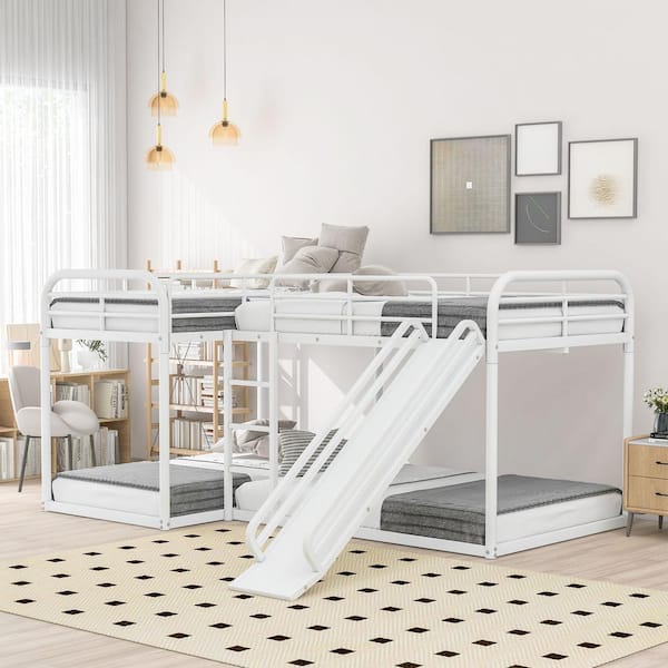 Harper & Bright Designs White L-Shaped Full and Twin Size Metal Bunk ...