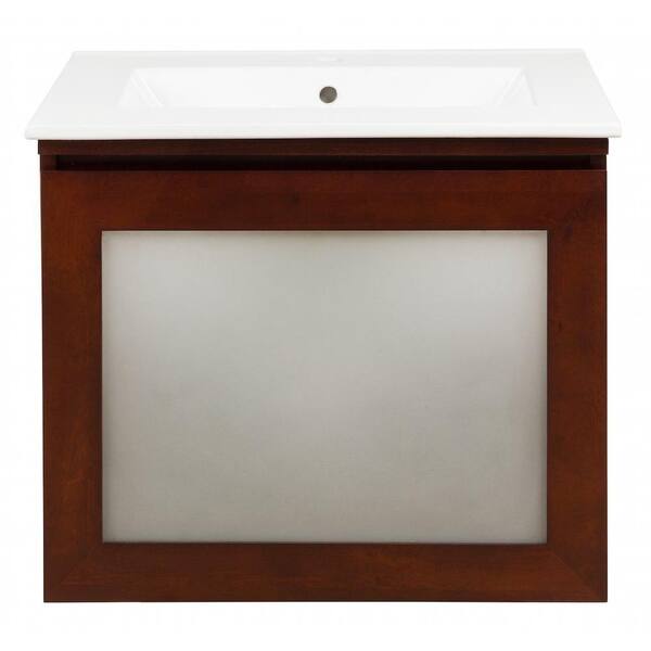Hembry Creek Blox 25 in. Vanity in Dark Walnut with Vitreous China Vanity Top in White with White Basin