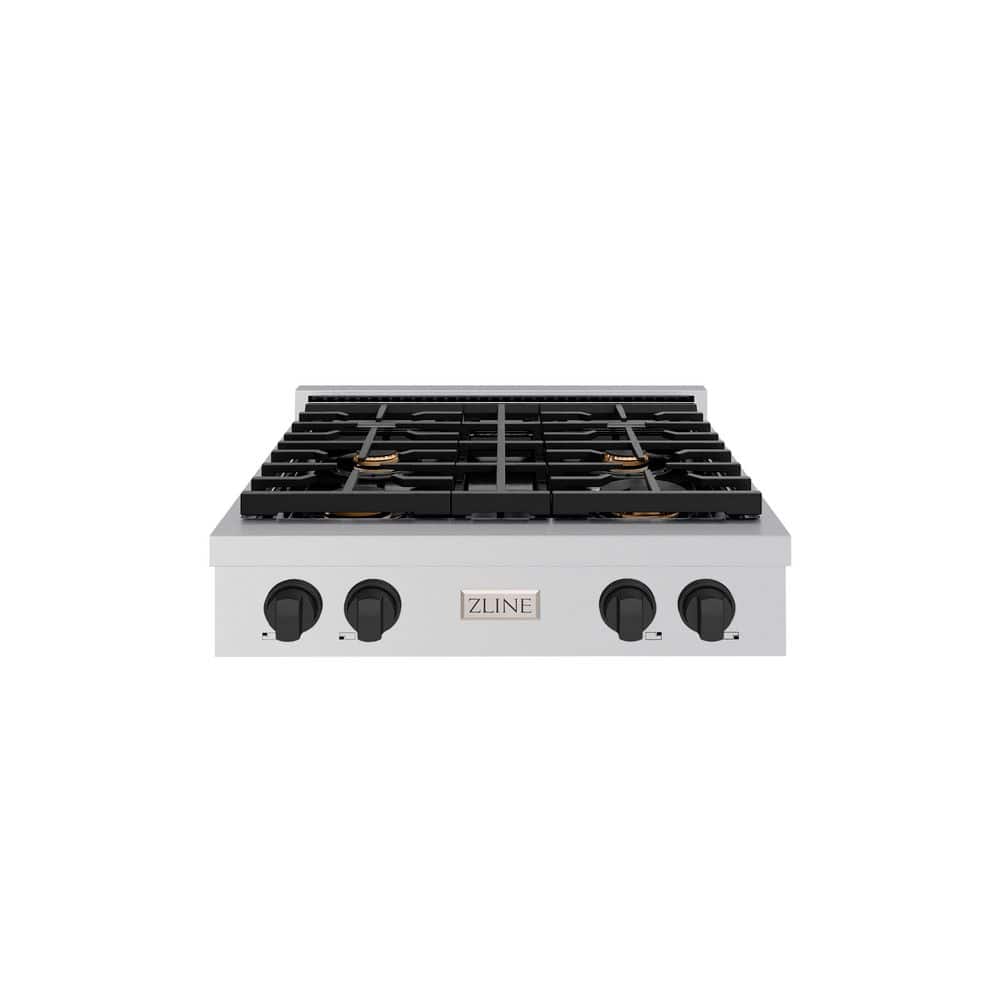 Autograph Edition Paramount 30 in. 4-Burner Porcelain Cooktop in Stainless Steel with Matte Black Accents