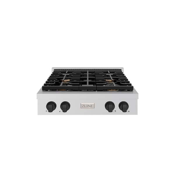 ZLINE Kitchen and Bath Autograph Edition Paramount 30 in. 4-Burner Porcelain Cooktop in Stainless Steel with Matte Black Accents