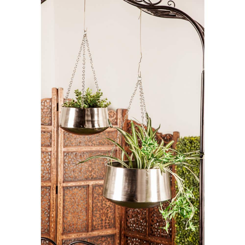 Litton Lane 7 in. x 12 in. Silver Metal Glam Planter (Set of 2)