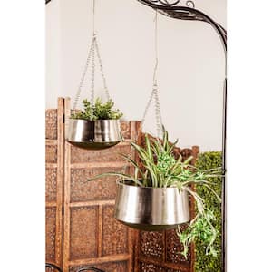 7 in. x 12 in. Silver Metal Glam Planter (Set of 2)
