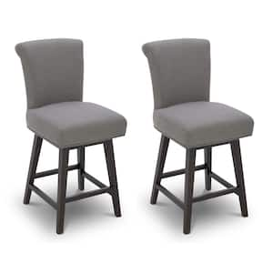 Dennis 26 in. Flint Gray High Back Solid Wood Frame Swivel Counter Height Bar Stool with Fabric Seat(Set of 2)