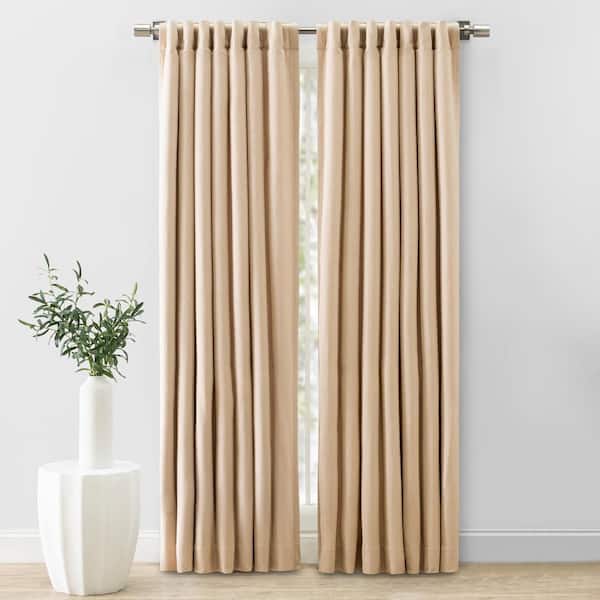 Herringbone Oatmeal Solid 48 in. W x 84 in. Room Darkening Single Panel Rod Pocket Curtain