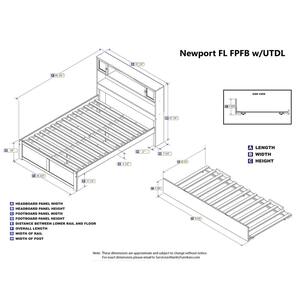 Newport Walnut Full Platform Bed with Flat Panel Foot Board and Twin Size Urban Trundle Bed