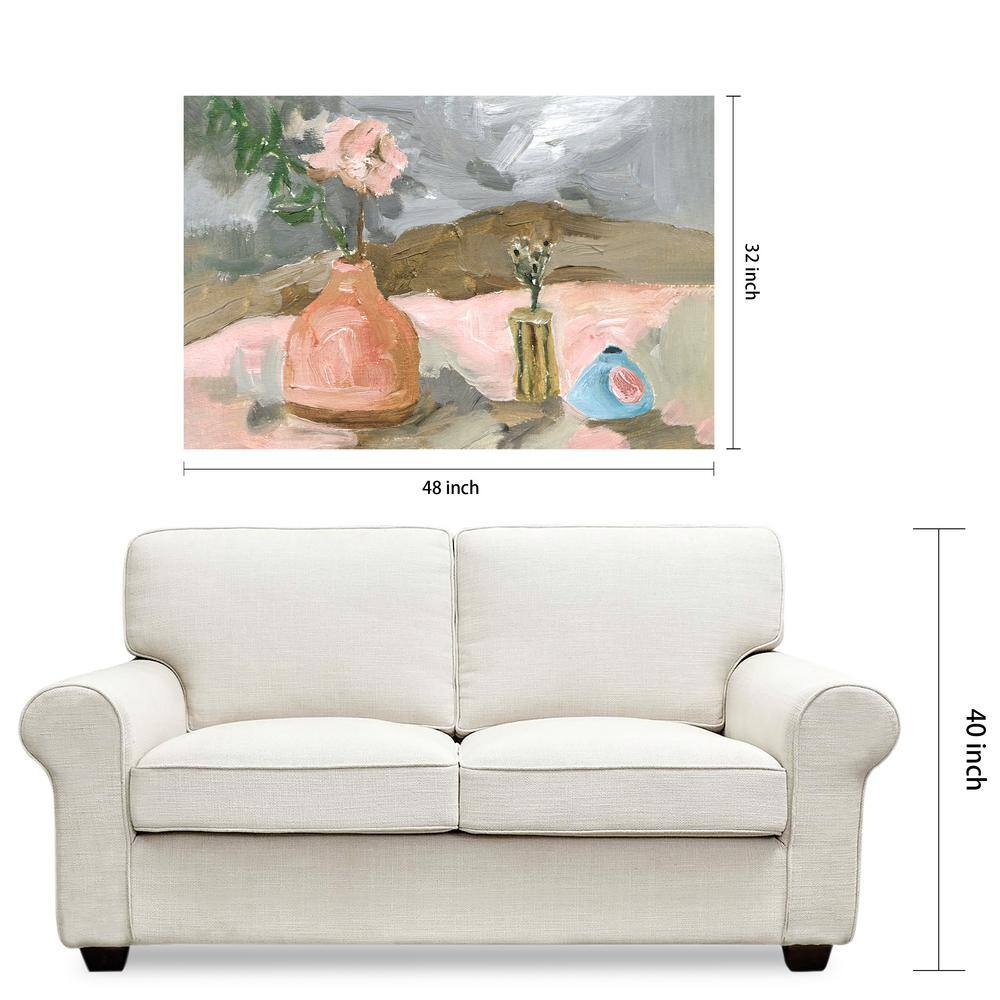 Rustic Still Life Glass Wall Art with Pink Vase and Flowers