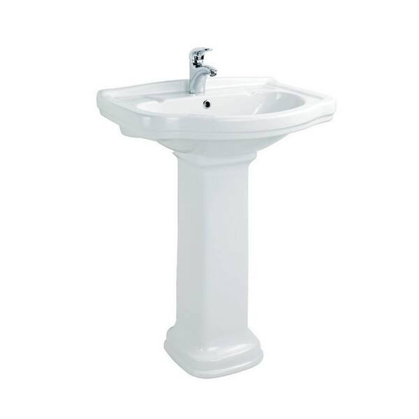 WS Bath Collections Klassic Pedestal Bathroom Sink Basin in Ceramic White with 1 Faucet Hole