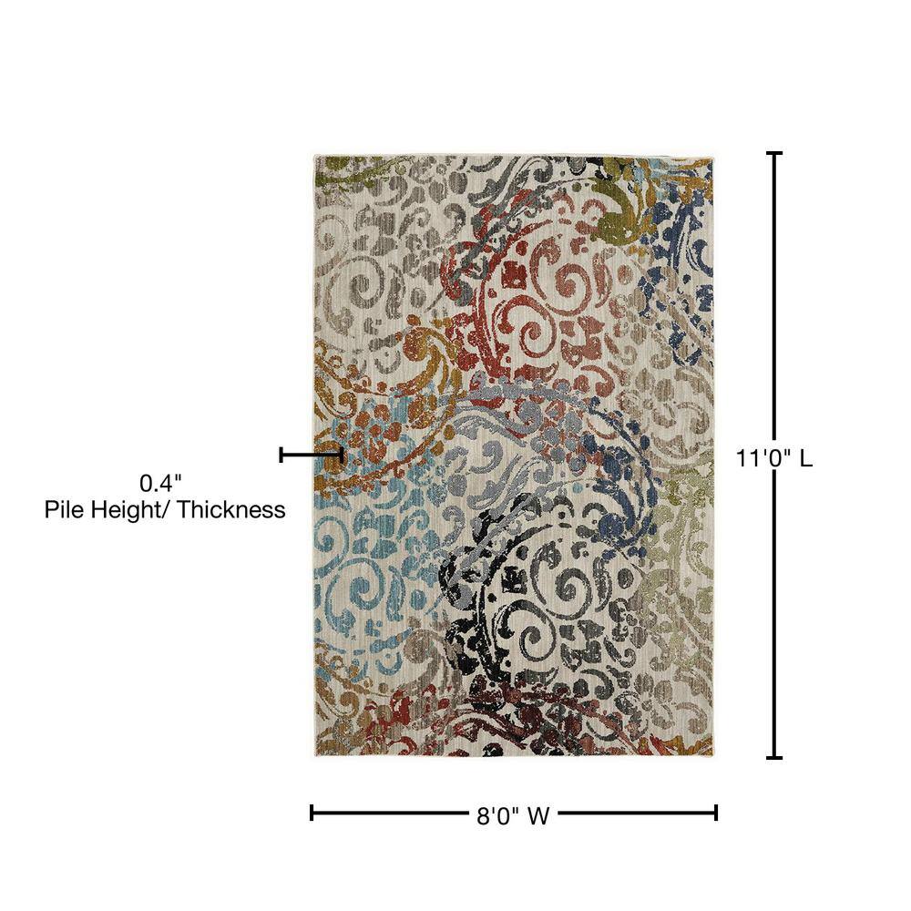 Gray Multicolor Floral Synthetic Stain-Resistant Rectangular Area Rug