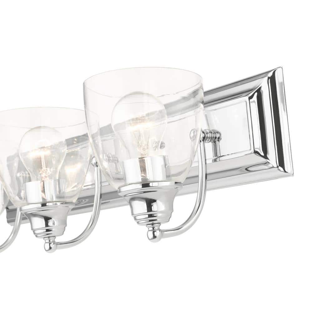 Elegant Polished Chrome 3-Light Vanity Sconce with Hand Blown Glass Shades
