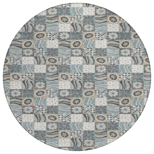 Chantille Machine Washable Indoor/Outdoor Abstract ACN2922 Gray 8 ft. x 8 ft. Round Rug