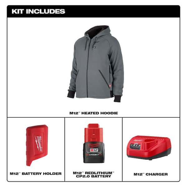 Milwaukee Women's 2X-Large M12 12-Volt Lithium-Ion Cordless Gray Heated  Jacket Hoodie Kit with (1) 2.0 Ah Battery and Charger 336G-212X - The Home  Depot