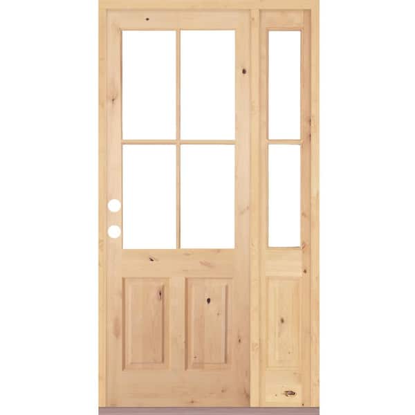 Krosswood Doors 50 in. x 96 in. Knotty Alder Right-Hand/Inswing 4-Lite Clear Glass Clear Stain Wood Prehung Front Door/Right Sidelite