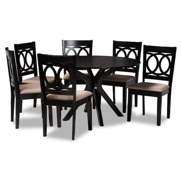 Baxton Studio Sanne 7-Piece Sand and Dark Brown Dining Set