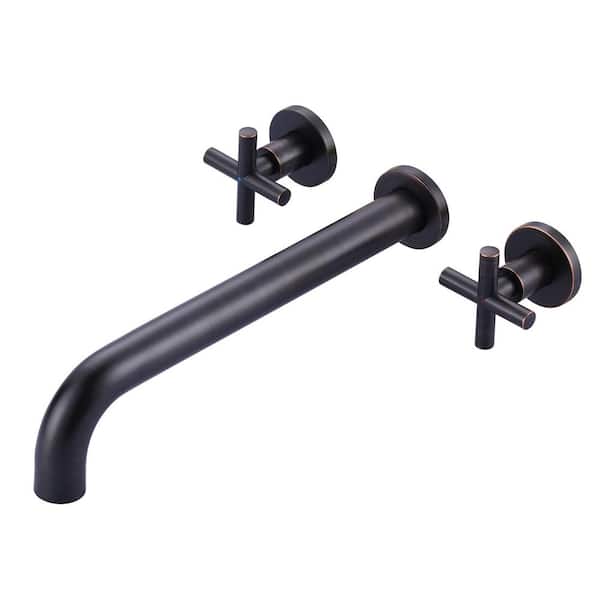 WOWOW 2-Handle Wall-Mount Brass Roman Tub Faucet with Long Spout Reach in Oil Rubbed Bronze (Valve Included)
