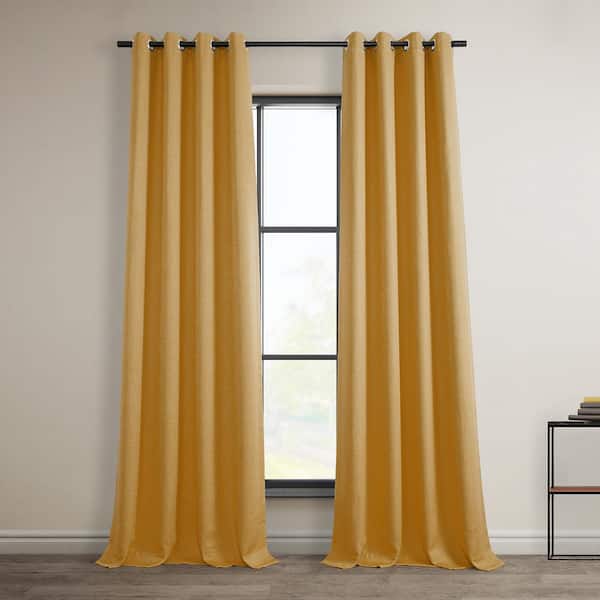 Exclusive Fabrics & Furnishings Dandelion Gold Faux Linen Grommet Room Darkening Curtain - 50 in. W x 84 in. L (1 Panel)