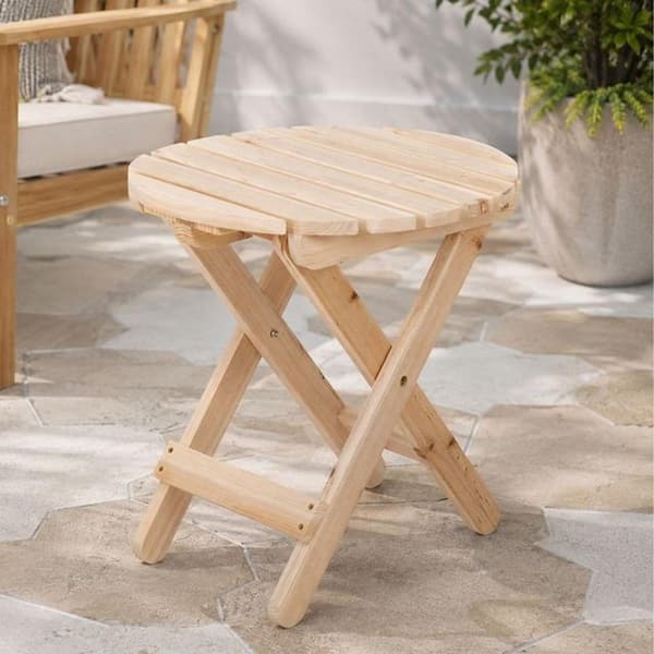 Adirondack Natural Round Wood Outdoor Side Folding Table