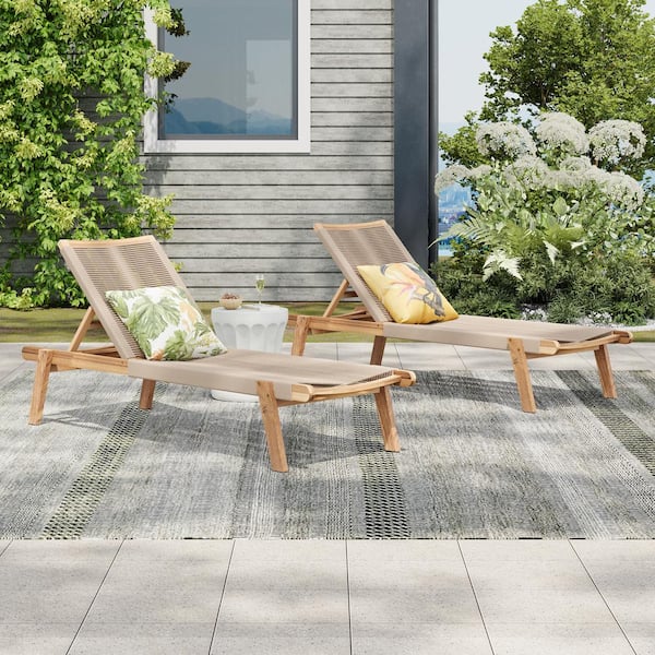 Harper & Bright Designs Teak and Beige Adjustable Outdoor Harper & Bright Designs Teak and Beige Adjustable Outdoor